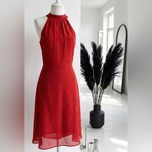 Trendyol| Red & Black Polka Dot Halter Midi Chiffon A-Line Dress Sz 4